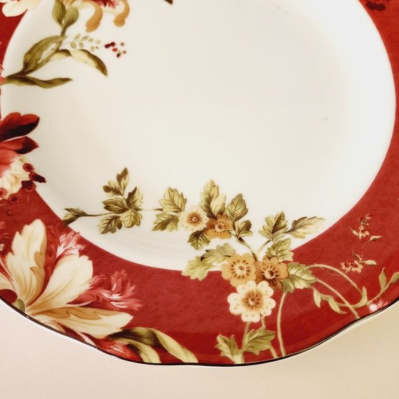 222 Fifth Fleur Rouge Dinner Plates 11” set of 2 Summer Botanical Lutece series - Picture 4 of 10
